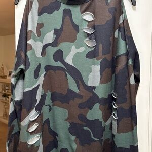 Yoins Camouflage Distressed Long Sleeve Top